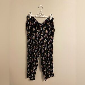 California Krush - Black Floral Wide Leg Women's Pants - Size Large